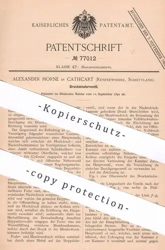 original Patent - Alexander Horne , Cathcart , Renfrewshire Schottland , 1892 , Druckminderventil | Druckventil | Ventil