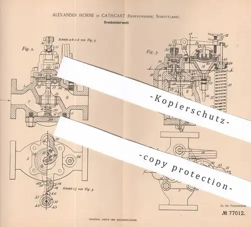 original Patent - Alexander Horne , Cathcart , Renfrewshire Schottland , 1892 , Druckminderventil | Druckventil | Ventil