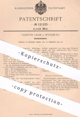 original Patent - Valentin Gram , Würzburg , 1900 , Handtuchständer | Ständer für Handtücher | Handtuch - Halterung !!