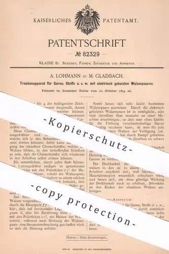 original Patent - A. Lohmann , Mönchengladbach , 1894 , Trockenapparat für Garn , Stoff | Gewebe , Schneider !!