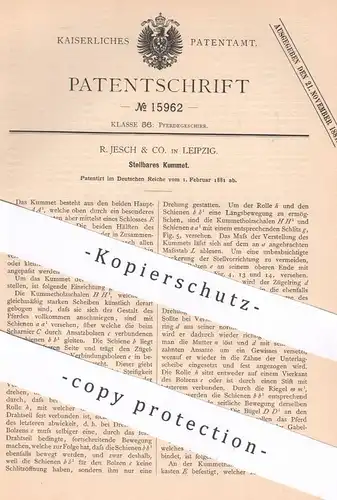 original Patent - R. Jesch & Co. , Leipzig , 1881 , Stellbares Kummet | Pferdegeschirr , Pferd , Pferde , Kutsche !!