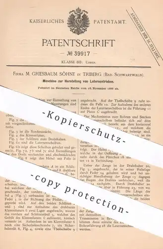original Patent - M. Griesbaum Söhne , Triberg , 1886 , Herst. von Laternentrieben | Uhr , Uhren , Uhrwerk , Uhrmacher !