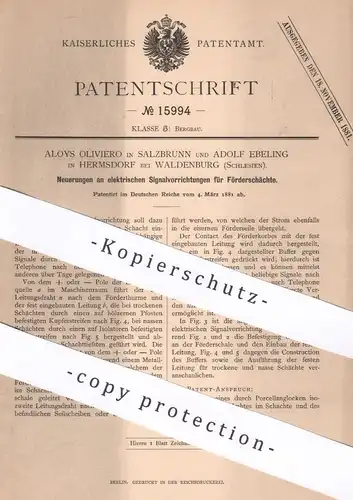 original Patent - Aloys Oliviero , Salzbrunn | Adolf Ebeling , Hermsdorf , Schlesien | elektr. Signal für Förderschacht