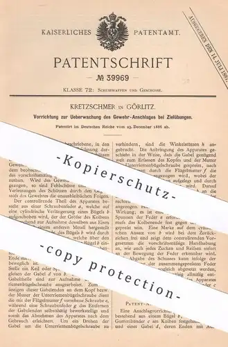 original Patent - Kretzschmer , Görlitz , 1886 , Gewehr - Anschlag bei Zielübung | Waffen , Geschosse , Revolver