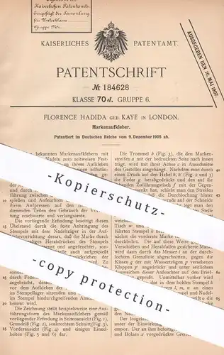 original Patent - Florence Hadida geb. Kaye , London , England , 1905 , Markenaufkleber | Briefmarken , Post , Marke !!
