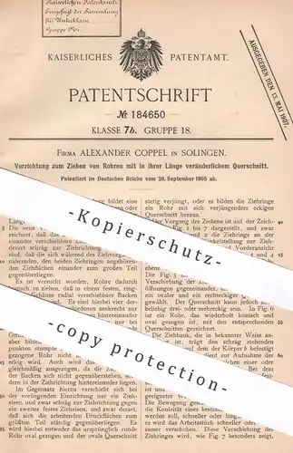 original Patent - Alexander Coppel , Solingen , 1905 , Ziehen von Rohren | Rohr , Rohre , Röhren , Metall , Schlosser
