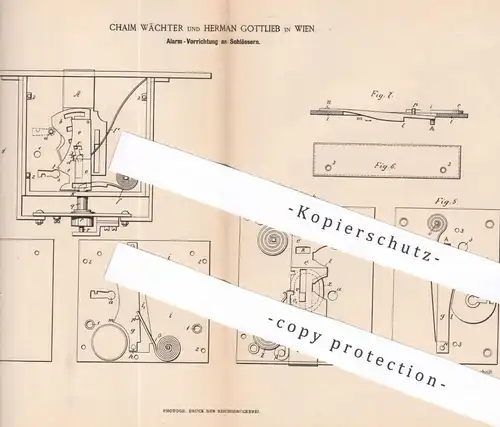 original Patent - Chaim Wächter , Herman Gottlieb , Wien , Österreich , 1884 , Alarm an Schloss | Türschloss , Schlosser