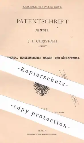 original Patent - J. E. Christoph , Nisky , 1879 , Zerkleinerungs-Maisch- u. Kühlapparat | Brennerei , Brauerei , Kühlen