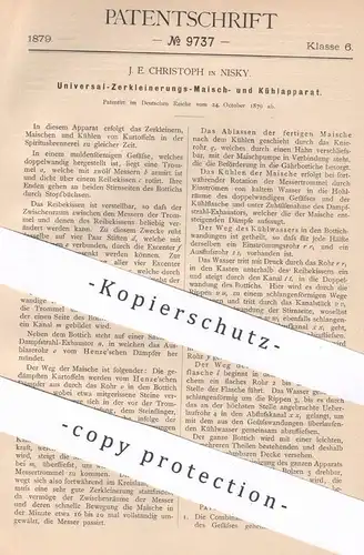 original Patent - J. E. Christoph , Nisky , 1879 , Zerkleinerungs-Maisch- u. Kühlapparat | Brennerei , Brauerei , Kühlen