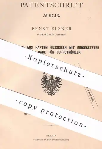 original Patent - Ernst Elsner , Stargard / Pommern , 1879 , Läuferstein für Schrotmühlen | Mühlenstein , Mühle , Mühlen