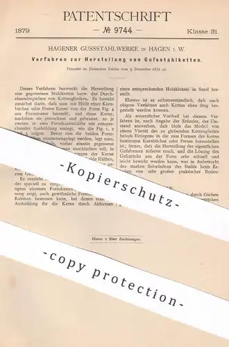 original Patent - Hagener Gussstahlwerke , Hagen / Westfalen , 1879 , Gussstahlketten | Guss - Stahl - Ketten | Eisen !!