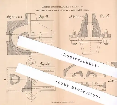 original Patent - Hagener Gussstahlwerke , Hagen / Westfalen , 1879 , Gussstahlketten | Guss - Stahl - Ketten | Eisen !!