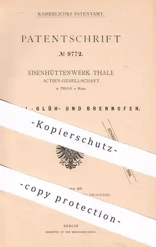 original Patent - Eisenhüttenwerk Thale AG | Thale / Harz | 1879 | Email-Glüh- u. Brennofen | Ofen , Öfen | Emaille !!!