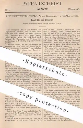 original Patent - Eisenhüttenwerk Thale AG | Thale / Harz | 1879 | Email-Glüh- u. Brennofen | Ofen , Öfen | Emaille !!!