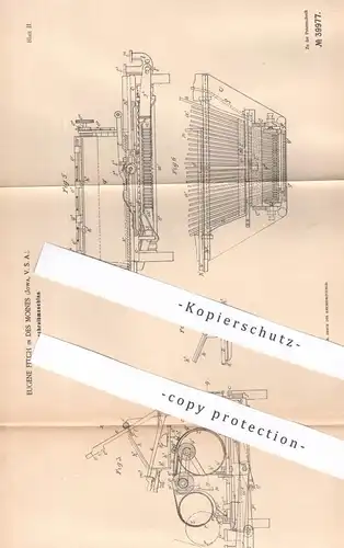 original Patent - Eugene Fitch in des Moines , Iowa , USA , 1886 , Typenschreibmaschine | Typen Schreibmaschine | Druck