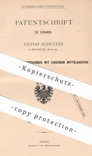 original Patent - Gustav Schultze , Bialystock , Russland , 1880 , Schiebekarren | Karre , Schubkarren , Karren , Wagen