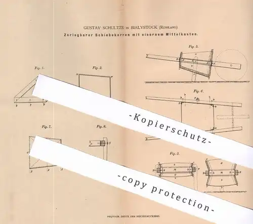 original Patent - Gustav Schultze , Bialystock , Russland , 1880 , Schiebekarren | Karre , Schubkarren , Karren , Wagen