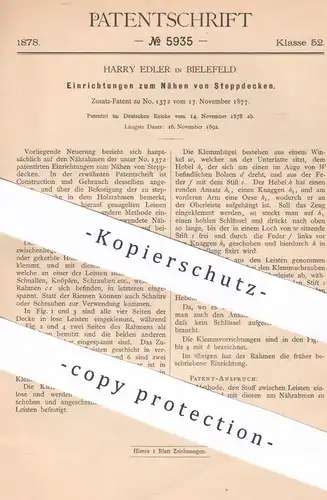 original Patent - Harry Edler , Bielefeld , 1878 , Nähen von Steppdecken | Nähmaschine , Nähmaschinen | Schneider !!!