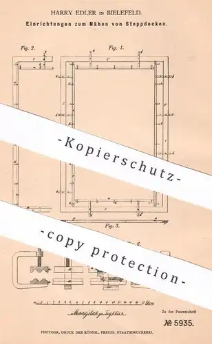 original Patent - Harry Edler , Bielefeld , 1878 , Nähen von Steppdecken | Nähmaschine , Nähmaschinen | Schneider !!!