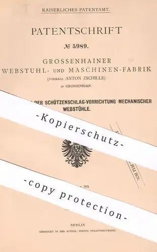 original Patent - Webstuhl- & Maschinen Fabrik vorm. Anton Zschille , Grossenhain | 1878 | mechanischer Webstuhl | Weben