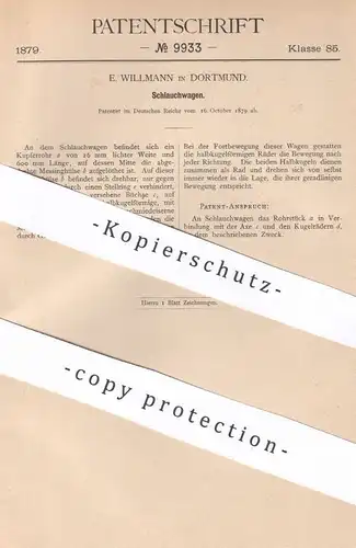 original Patent - E. Willmann , Dortmund , 1879 , Schlauchwagen | Schlauch , Schläuche , Wasserleitung , Feuerwehr