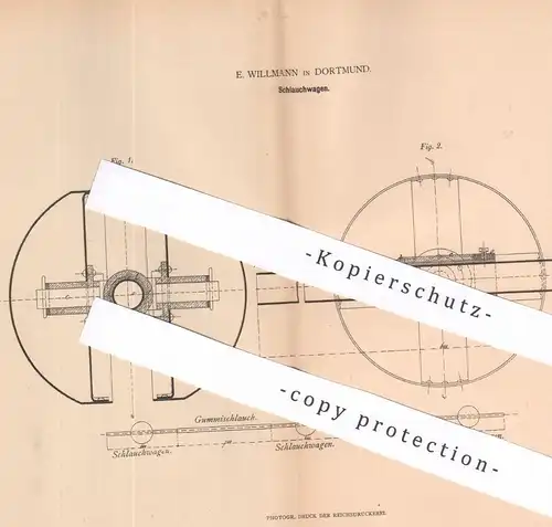 original Patent - E. Willmann , Dortmund , 1879 , Schlauchwagen | Schlauch , Schläuche , Wasserleitung , Feuerwehr