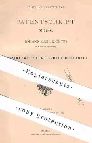 original Patent - Johann Carl Richter , Grimma / Sachsen , 1879 , elastischer Bettboden | Bett , Federn | Möbel , Betten
