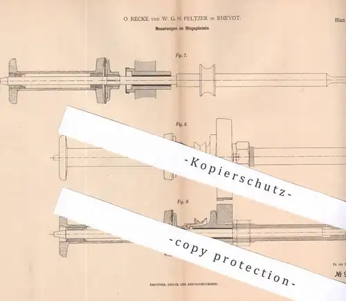 original Patent - O. Recke | W. G. H. Peltzer , Rheydt , Ringspindel | Stahlspindel | Spindel , Spindeln | Metall !!