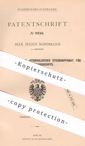 original Patent - Max Julius Nordmann , Dresden , 1879 , hydraulischer Steuerapparat für Schiffe , Boote | Schiffsbau !