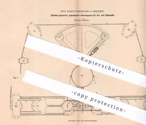 original Patent - Max Julius Nordmann , Dresden , 1879 , hydraulischer Steuerapparat für Schiffe , Boote | Schiffsbau !