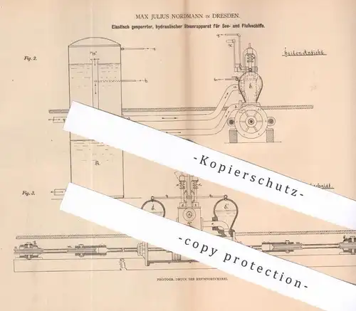 original Patent - Max Julius Nordmann , Dresden , 1879 , hydraulischer Steuerapparat für Schiffe , Boote | Schiffsbau !