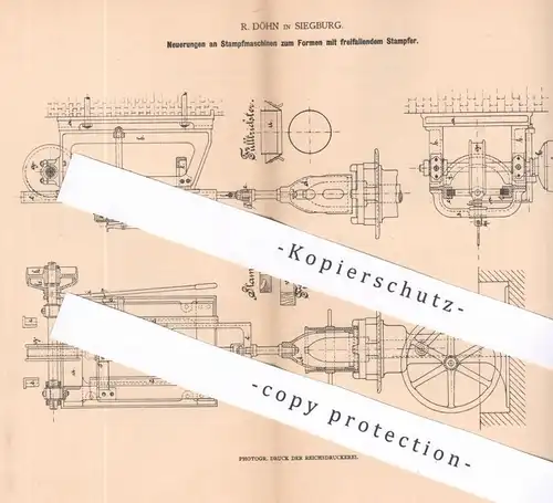 original Patent - R. Döhn , Siegburg , 1879 , Stampfmaschinen | Form , Formen , Sandform , Formkasten !!