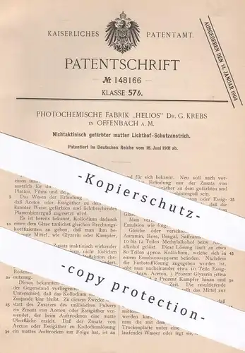 original Patent - Photochemische Fabrik Helios Dr. G. Krebs , Offenbach / Main , 1901 , Lichthof - Schutzanstrich