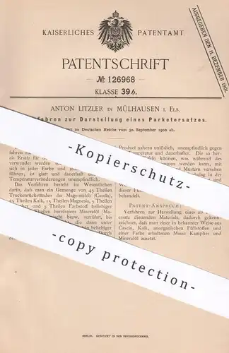 original Patent - Anton Litzler , Mülhausen i. Elsass , 1900 , Parkett - Ersatz | Fußboden , Belag , Bodenbelag