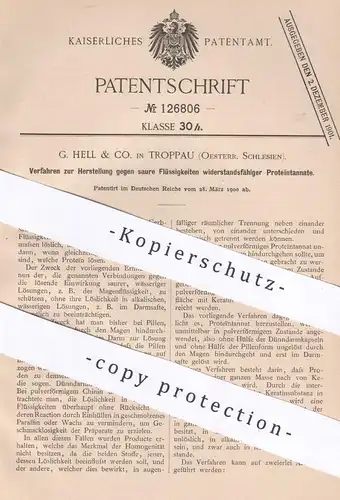 original Patent - G. Hell & Co. , Troppau , Österr. Schlesien , 1900 , Proteïntannate gegen saure Flüssigkeiten | Chemie