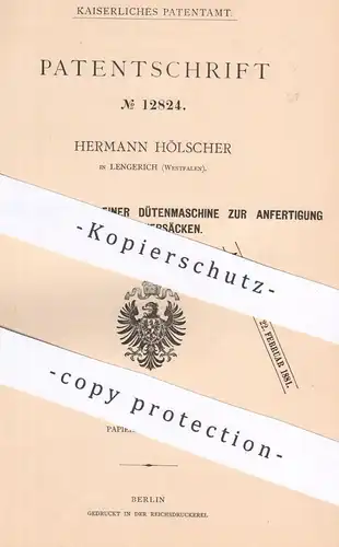 original Patent - Hermann Hölscher , Lengerich , Westfalen , 1879 , Dütenmaschine für Papiersäcke | Papier , Tüten !!!