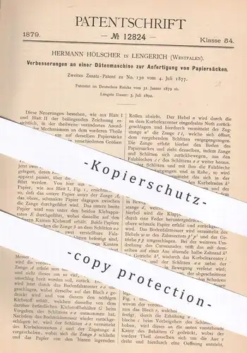 original Patent - Hermann Hölscher , Lengerich , Westfalen , 1879 , Dütenmaschine für Papiersäcke | Papier , Tüten !!!