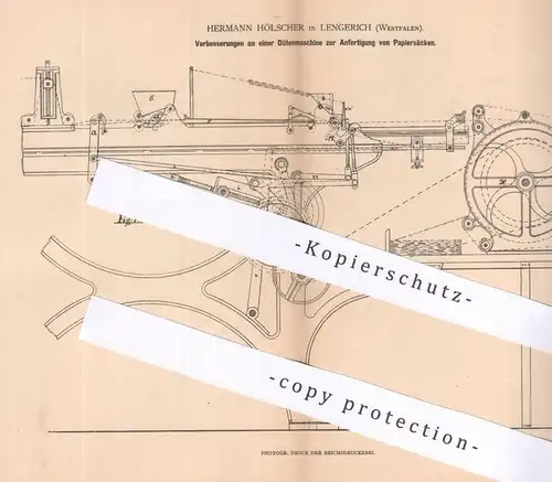 original Patent - Hermann Hölscher , Lengerich , Westfalen , 1879 , Dütenmaschine für Papiersäcke | Papier , Tüten !!!