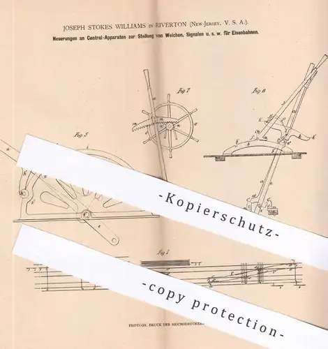 original Patent - Joseph Stokes Williams , Riverton , New Jersey , USA | Stellung von Weichen | Signal für Eisenbahn