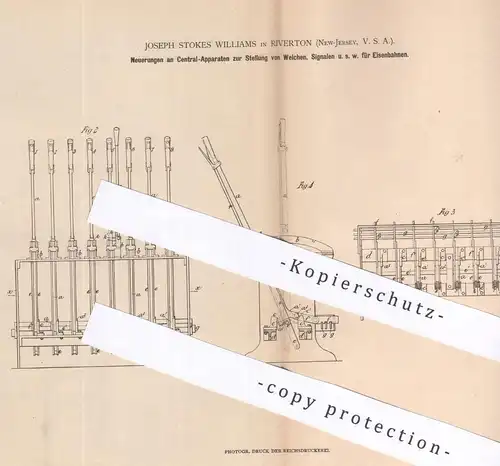 original Patent - Joseph Stokes Williams , Riverton , New Jersey , USA | Stellung von Weichen | Signal für Eisenbahn