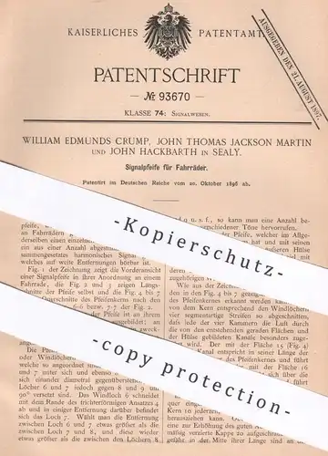original Patent - William Edmunds Crump , John Thomas Jackson Martin , John Hackbarth | Sealy | 1896 | Pfeife am Fahrrad