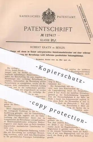 original Patent - Robert Krayn , Berlin , 1900 , Nernstlampe | Lampe , Glühlampe , Licht , Beleuchtung !!