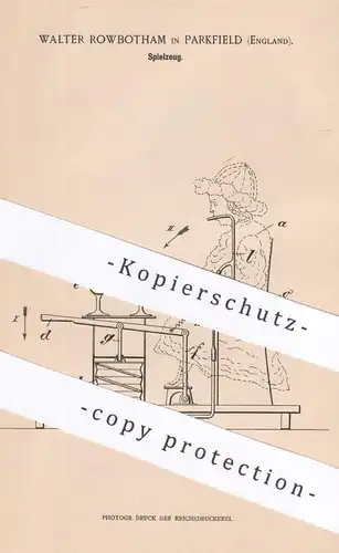 original Patent - Walter Rowbotham , Parkfield , England , 1899 , Spielzeug mit Blasebalg | Puppe | Schausteller | Sport