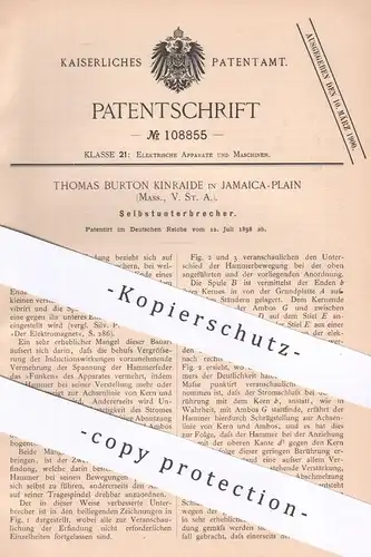 original Patent - Thomas Burton Kinraide , Jamaica Plain , Massachusetts USA , 1898 , Selbstunterbrecher | Elektromagnet