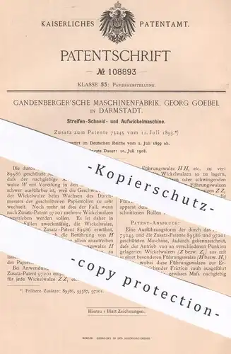 original Patent - Gandenberger'sche Maschinenfabrik , Georg Goebel , Darmstadt , 1899 , Papier | Papierfabrik | Walzen