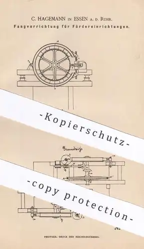 original Patent - C. Hagemann , Essen / Ruhr , 1886 , Fangvorrichtung für Fördereinrichtung | Bergbau , Bergwerk !!!
