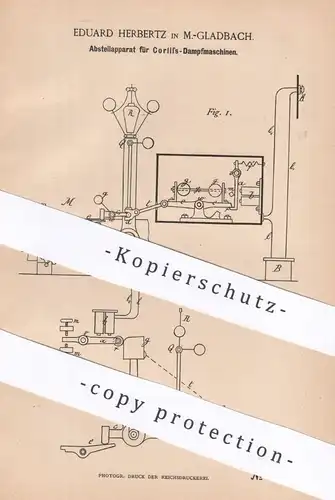original Patent - Eduard Herbertz , Mönchengladbach , 1886 , Abstellapparat für Corliss - Dampfmaschinen | Dampfmaschine