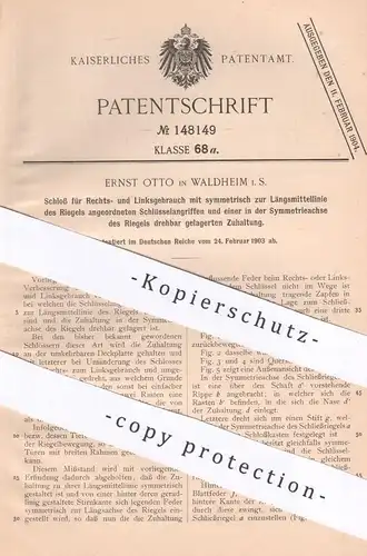 original Patent - Ernst Otto , Waldheim i. S. , 1903 , Schloss | Türschloss , Riegel , Schlosser , Schlosserei