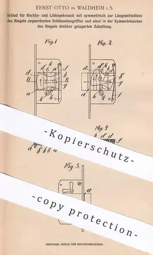 original Patent - Ernst Otto , Waldheim i. S. , 1903 , Schloss | Türschloss , Riegel , Schlosser , Schlosserei