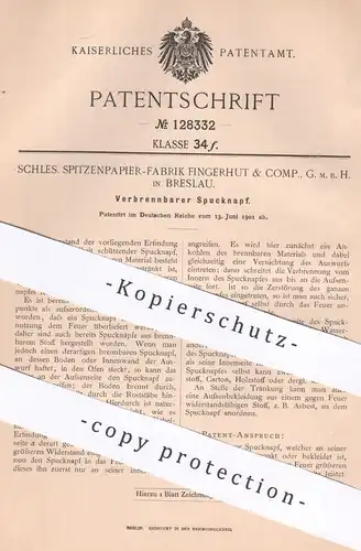 original Patent - Schles. Spitzenpapier Fabrik Fingerhut & Comp. GmbH Breslau , 1901 , Verbrennbarer Spucknapf | Medizin